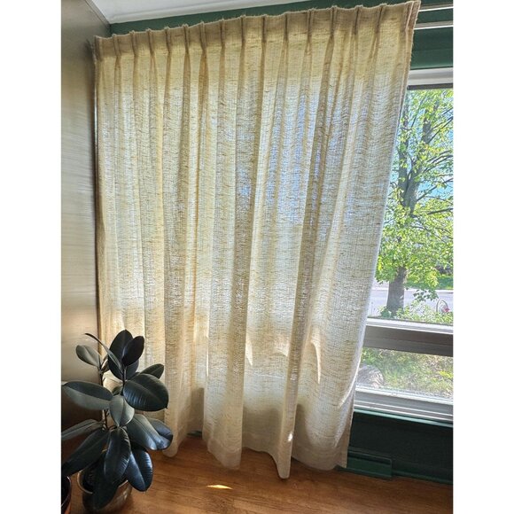 Vintage 70s pleated curtain, beige creamy woolly bouclé, 2 sizes, per panel - Picture 1 of 10